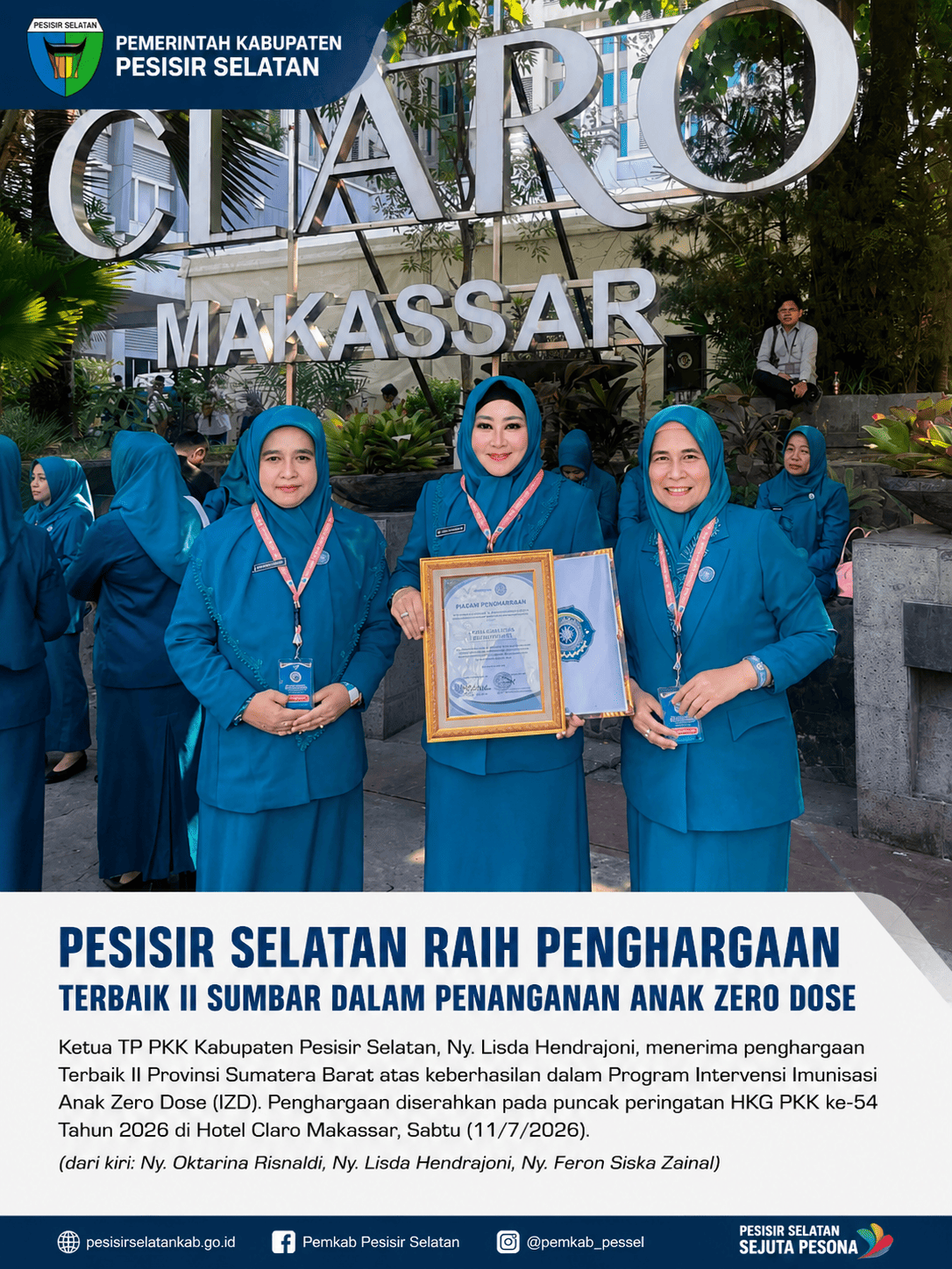 Pesisir Selatan Raih Penghargaan Terbaik II Sumbar dalam Penanganan Anak Zero Dose